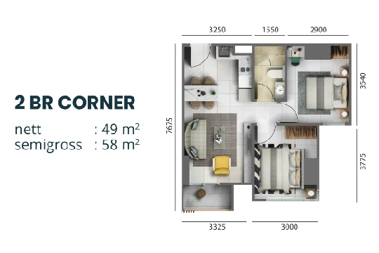 Apartemen Cleon Park Tipe 2 Bedroom